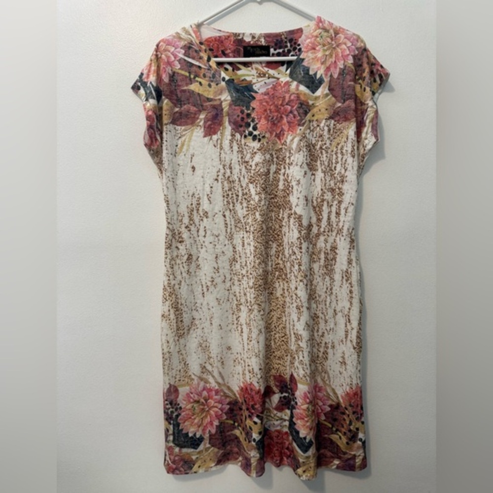 By Leticia Rubin Floral Print Dress with Pink and Brown Accents